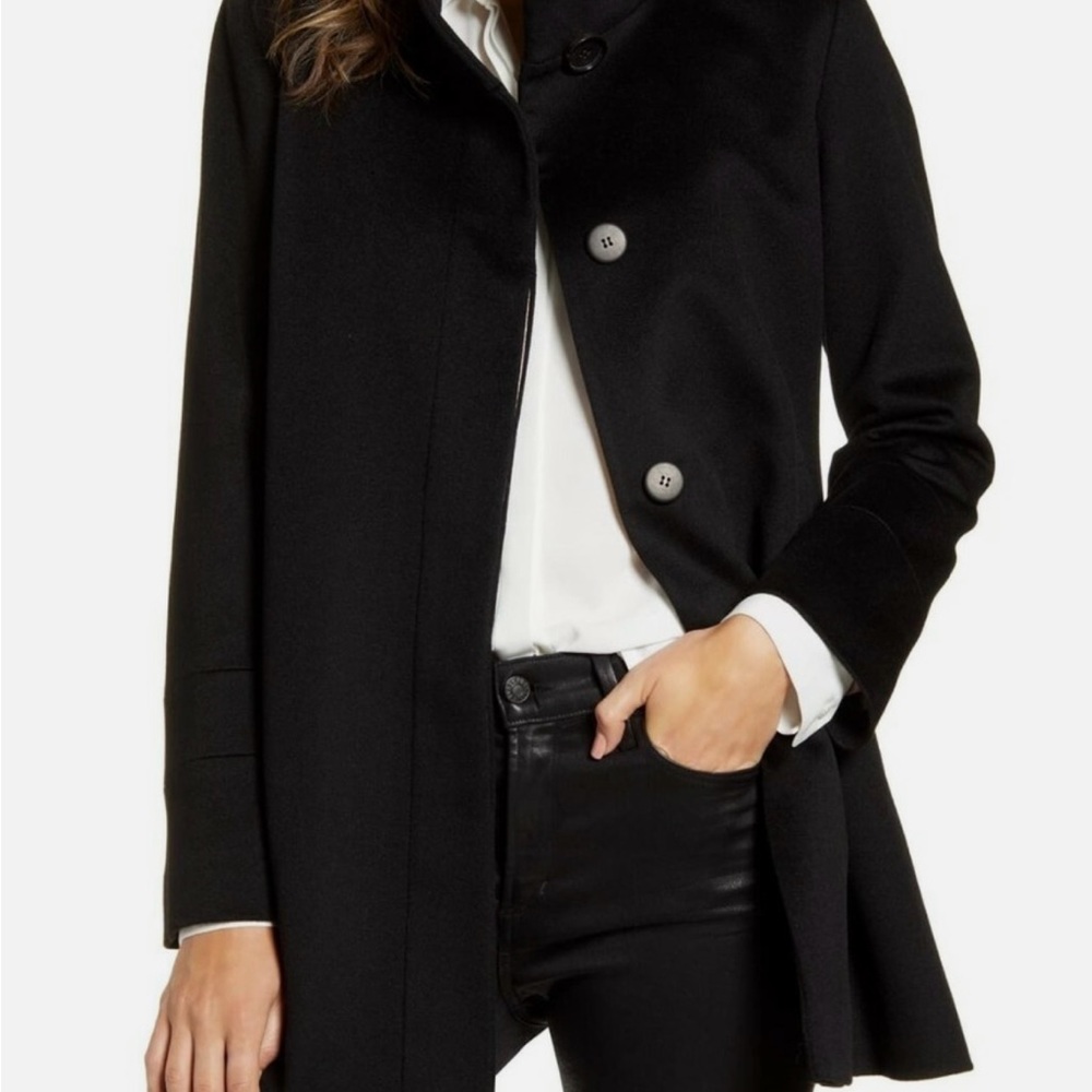 FLEURETTE Lora Piana | Stand Collar Luxury Wool Coat BLACK